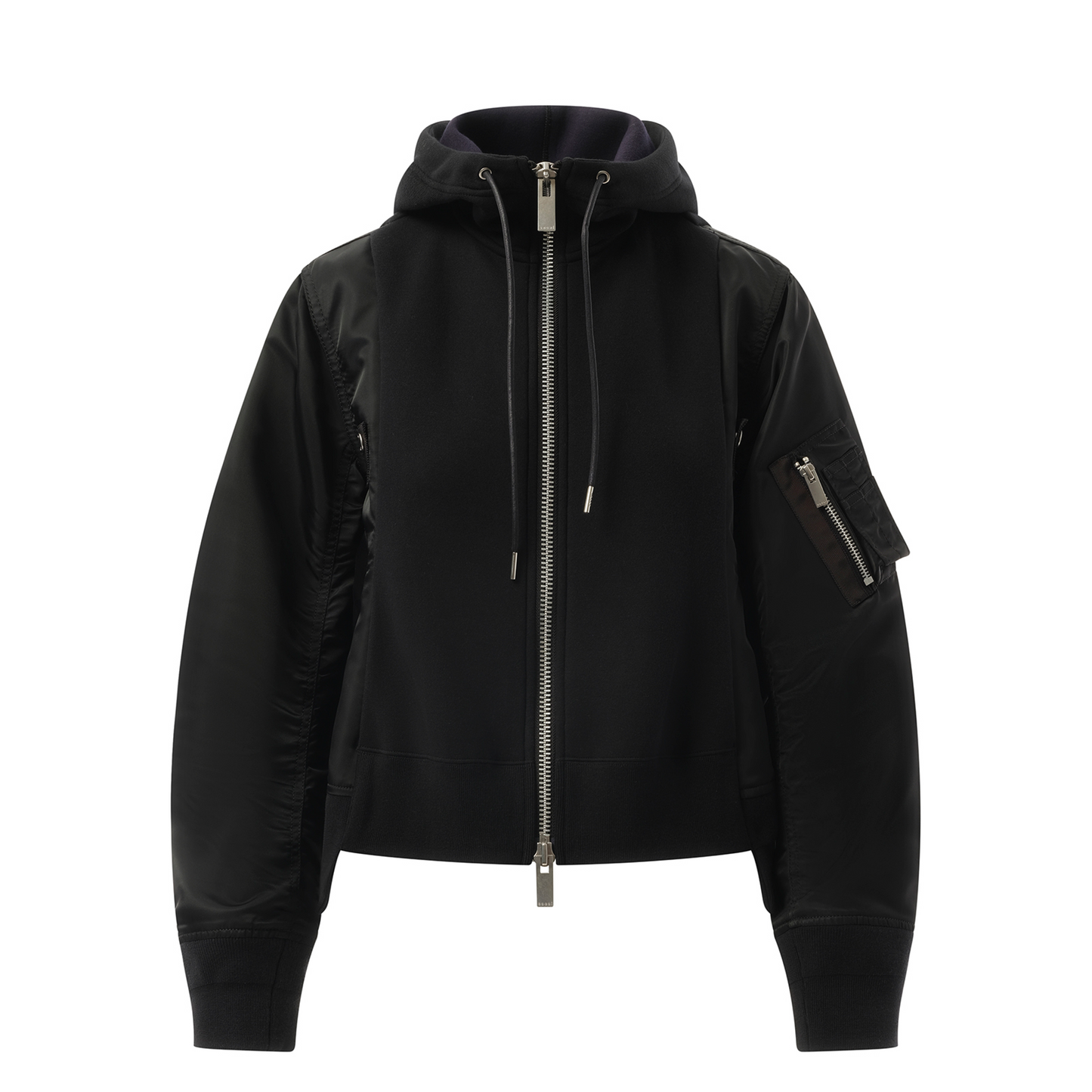 Sponge Sweat Nylon Twill Zip Hoodie in Black