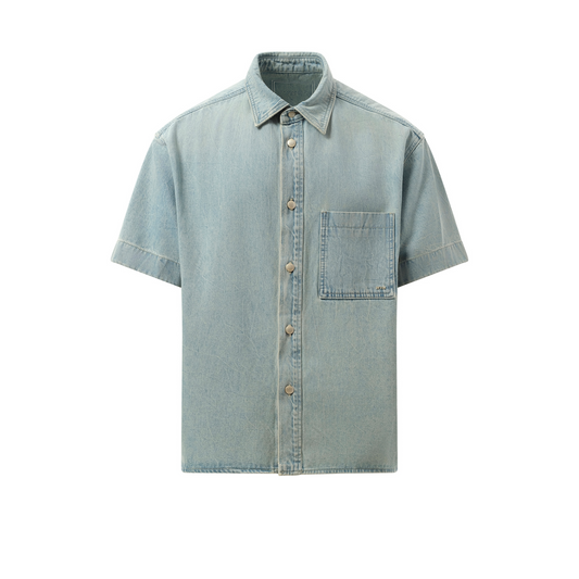 Logo Denim Short Sleeve Shirt in Blue