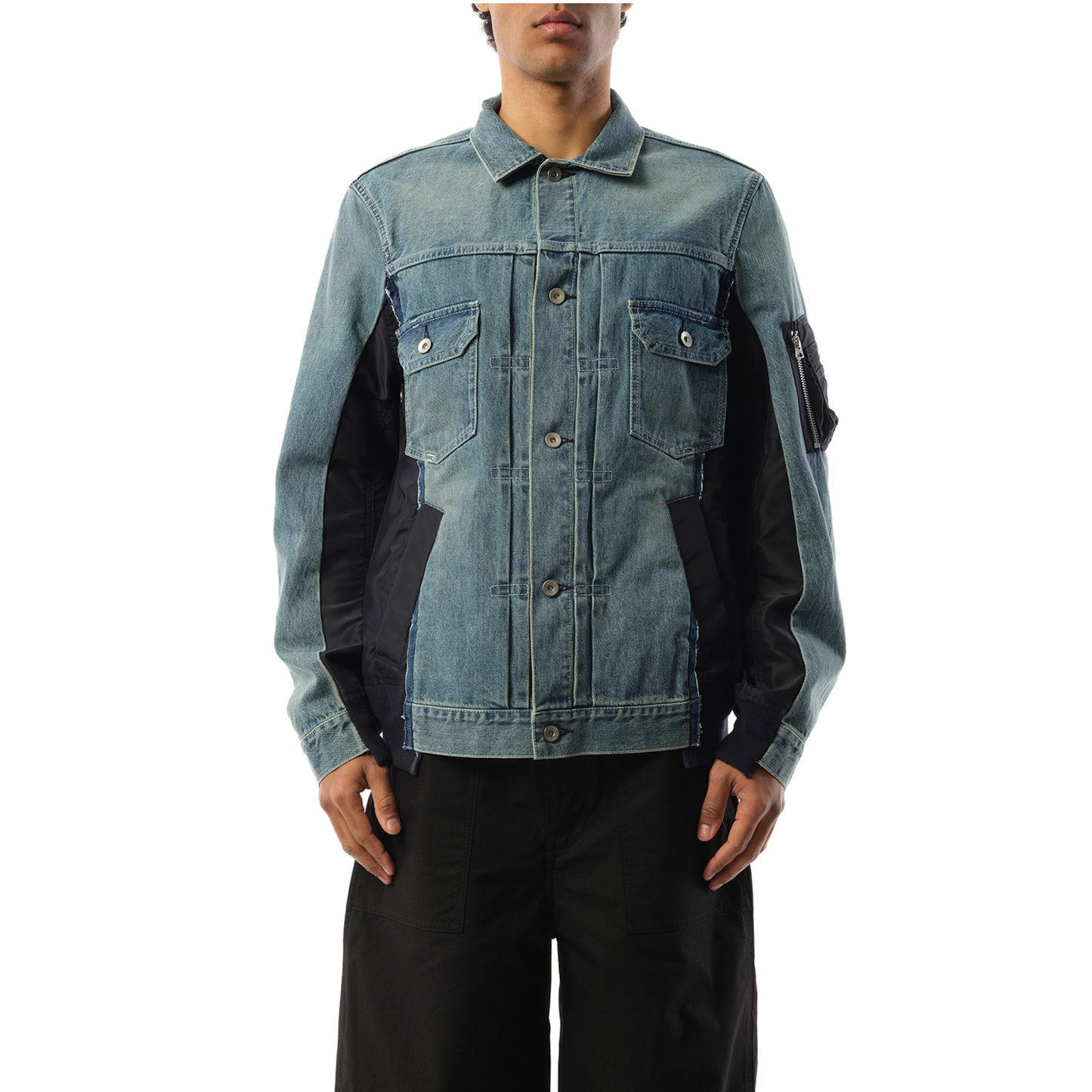 Denim Nylon Twill Jacket in Light Blue