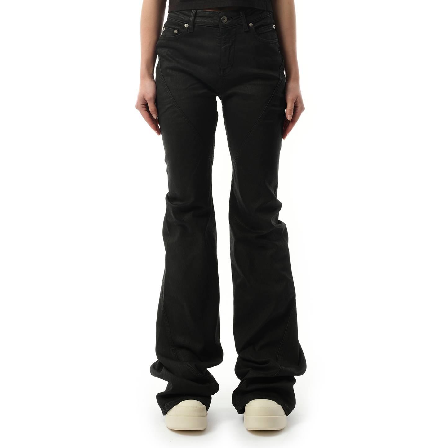 Bias Bootcut Denim Pants in Black Wax