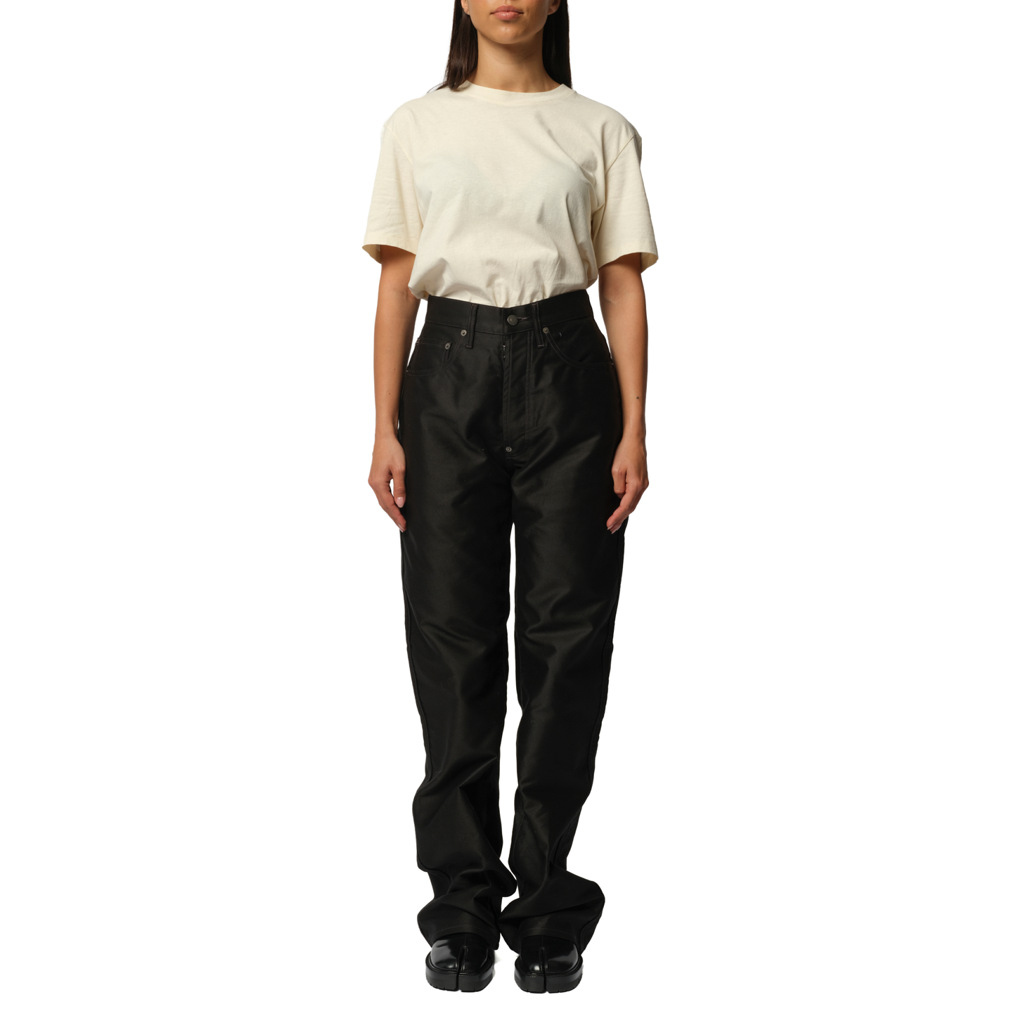 Cotton Satin 5 Pocket Pants in Black