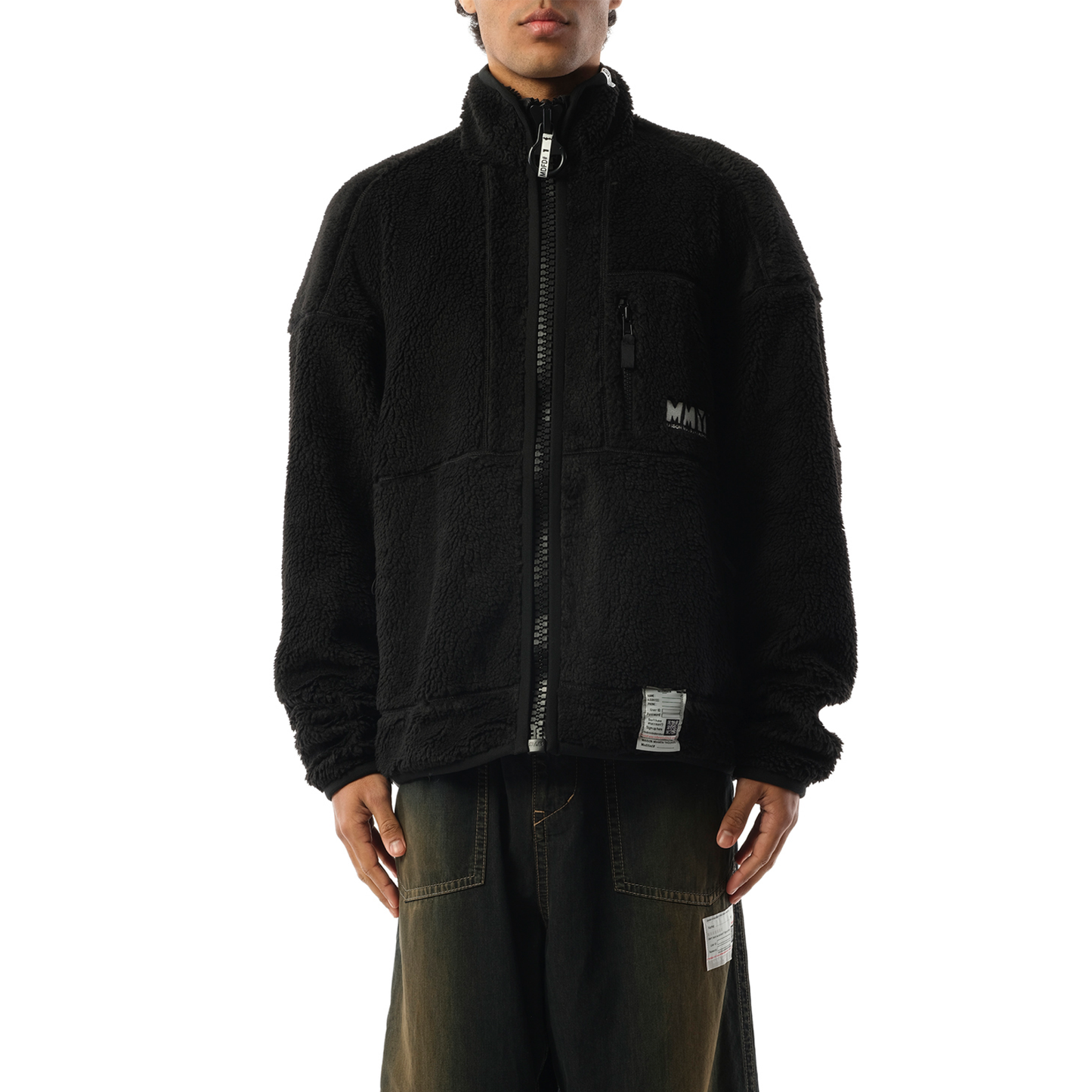 Wide Black Boa Blouson in Black