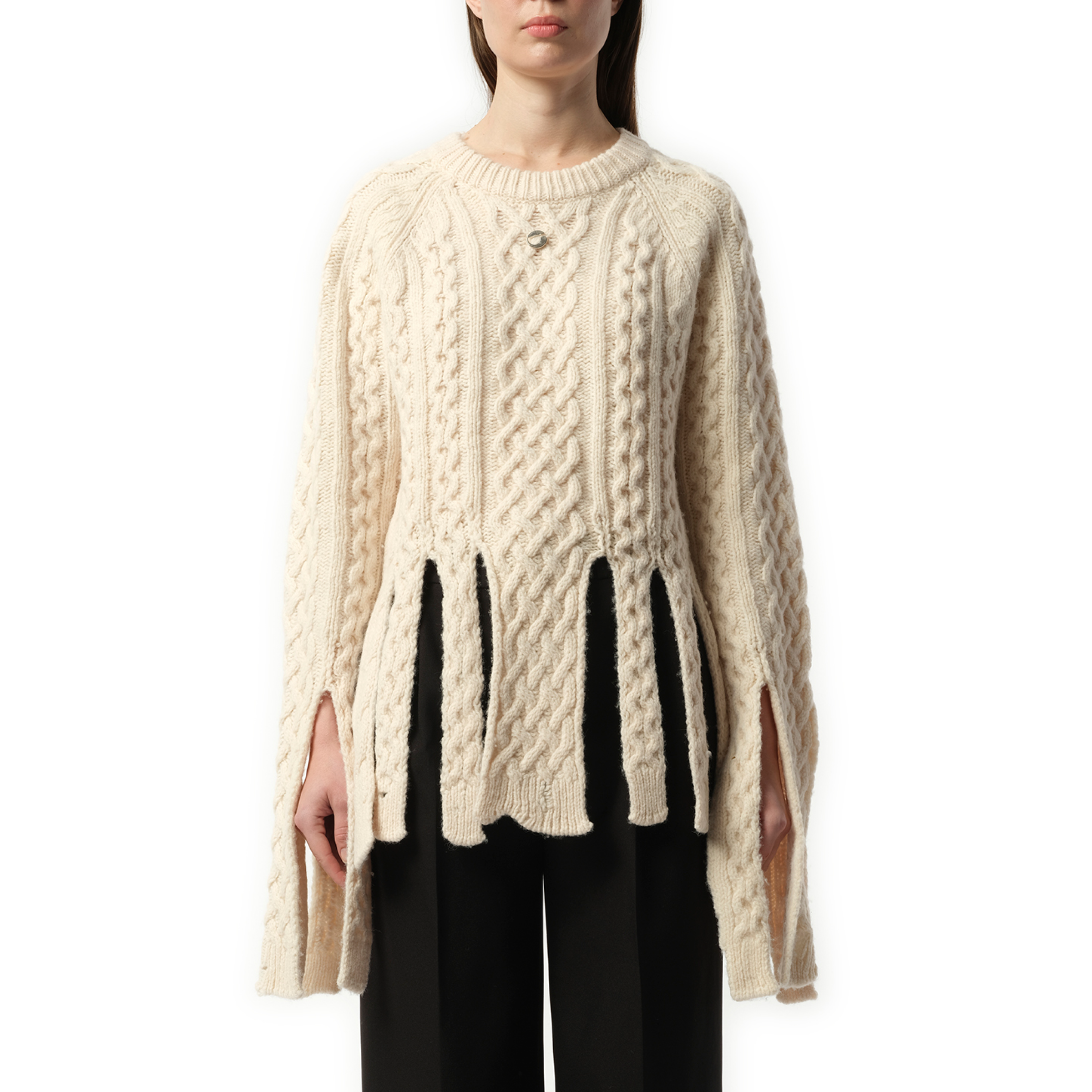 Shredded Knit Sweater in Beige