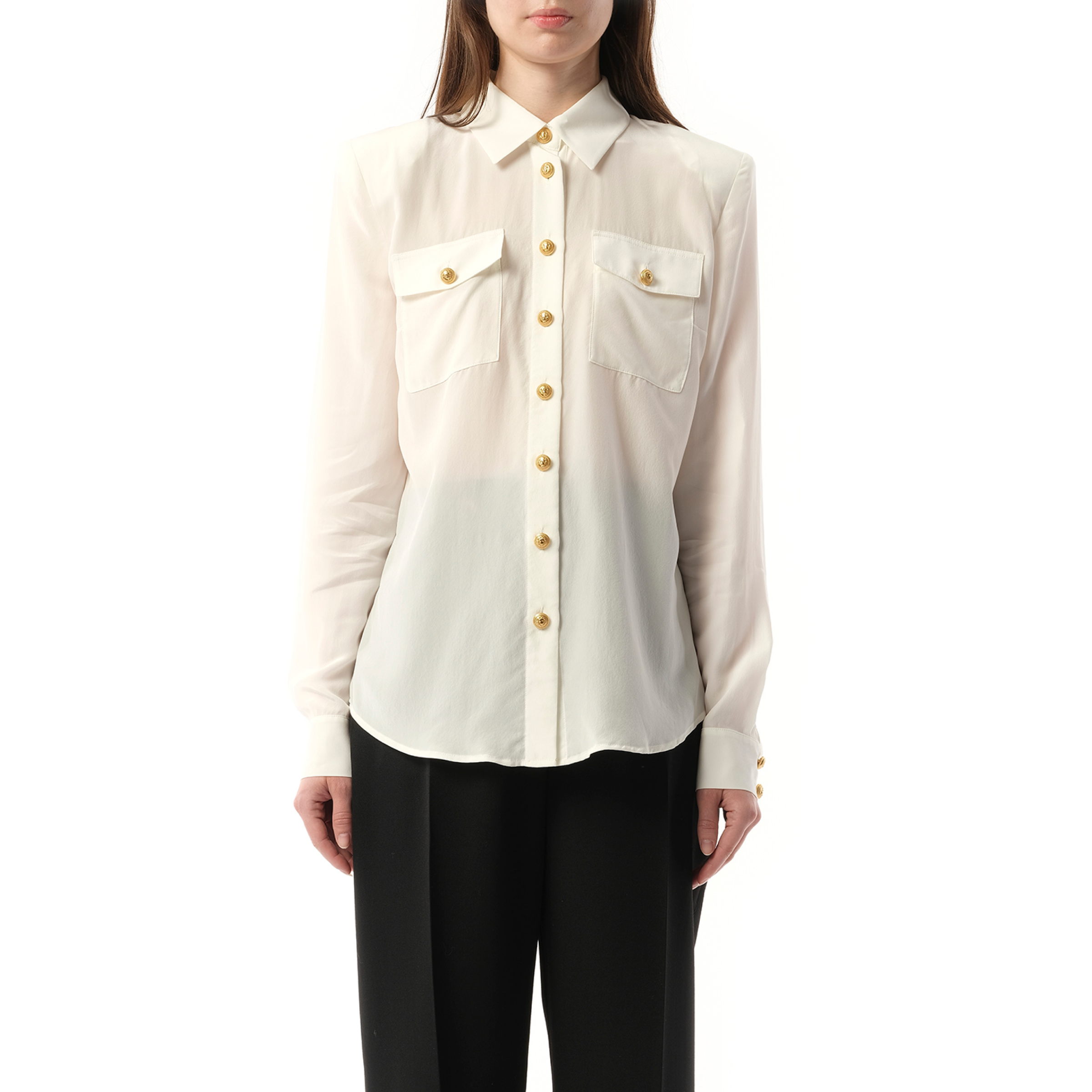 2 PKTS Crepe De Chine Shirt in White