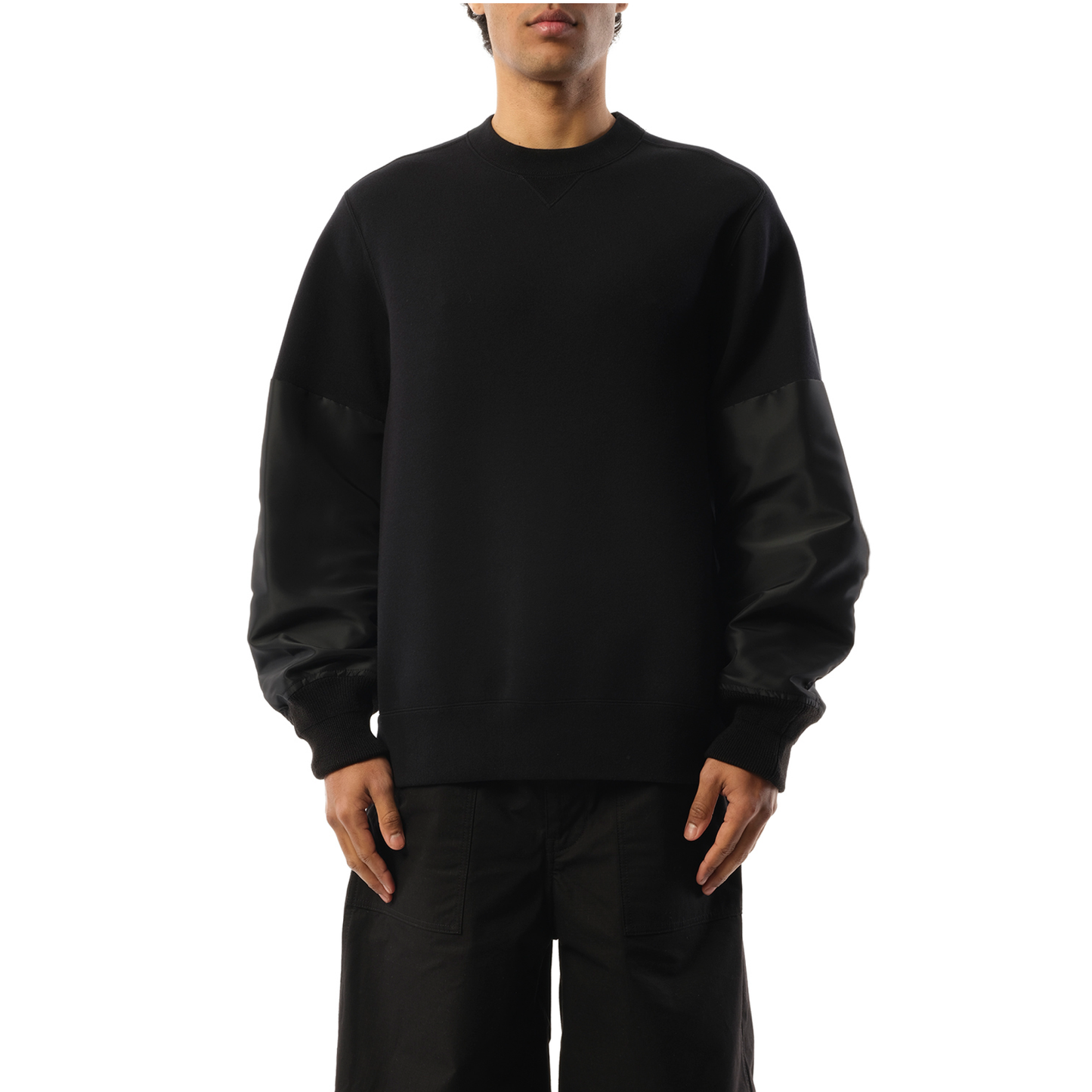 Nylon Twill x Sponge Sweatshirt in Black