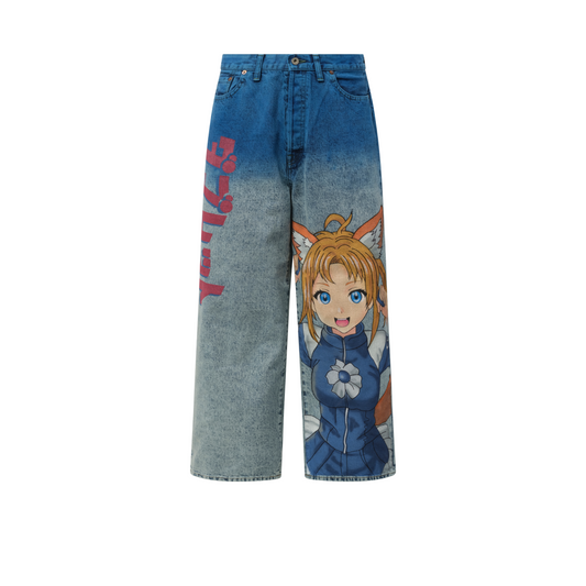 Anime Hand-Painting Denim Pants in Blue