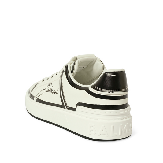 B-Court-Printed Balmain Sneaker in White/Black