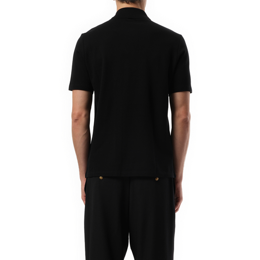 Small Leather Couture Label Zipped Polo in Black