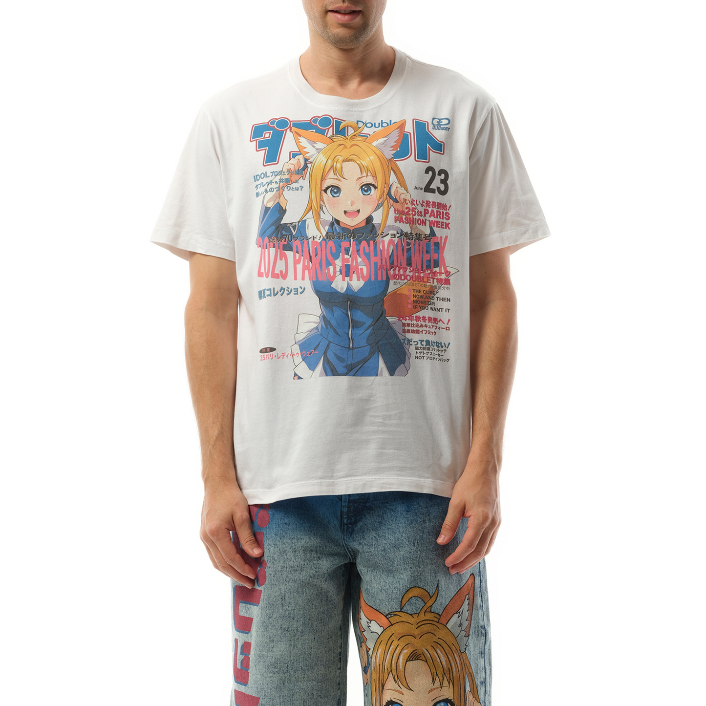 Anime Fox Girl Print T-Shirt in White