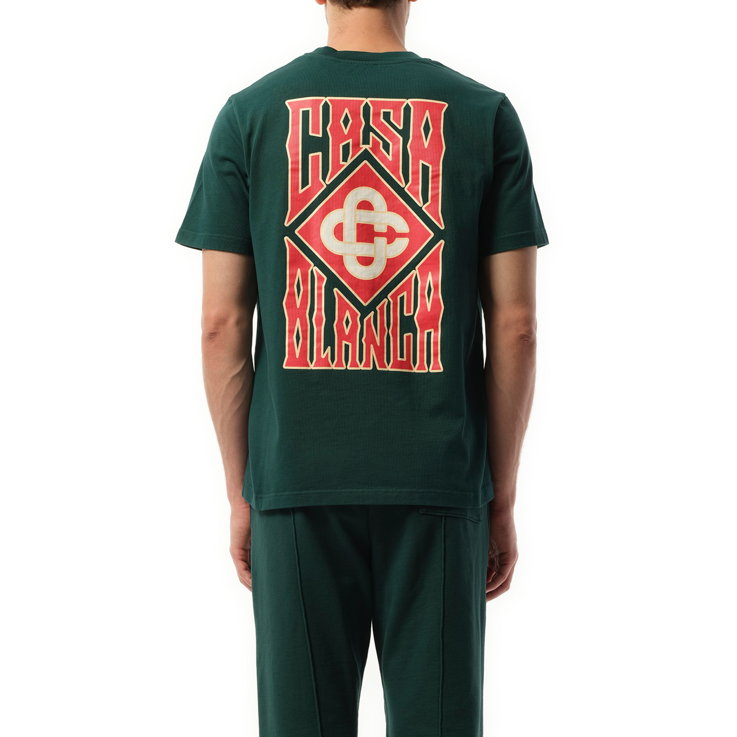 Gothic Stacked Logo Screen Printed T-Shirt in Green