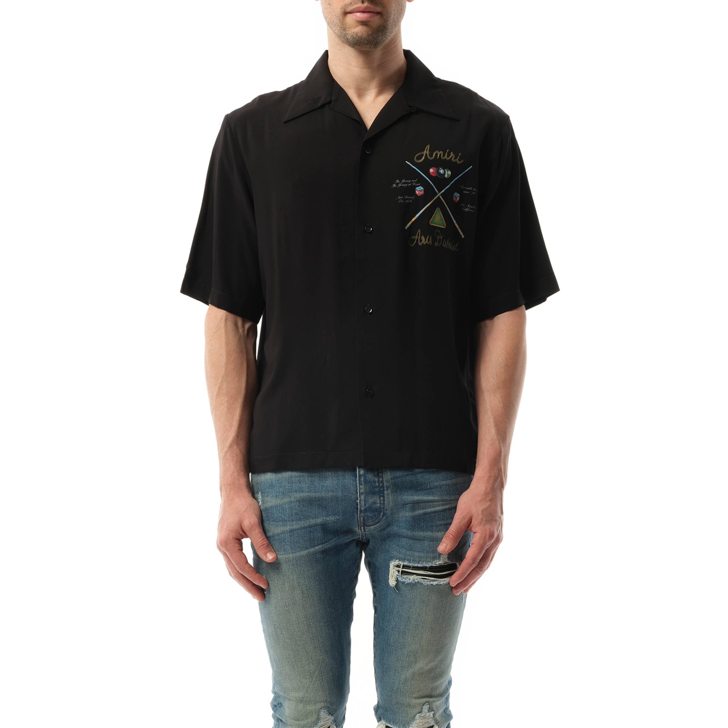 Amiri Pool Cue Bowling Shirt in Black