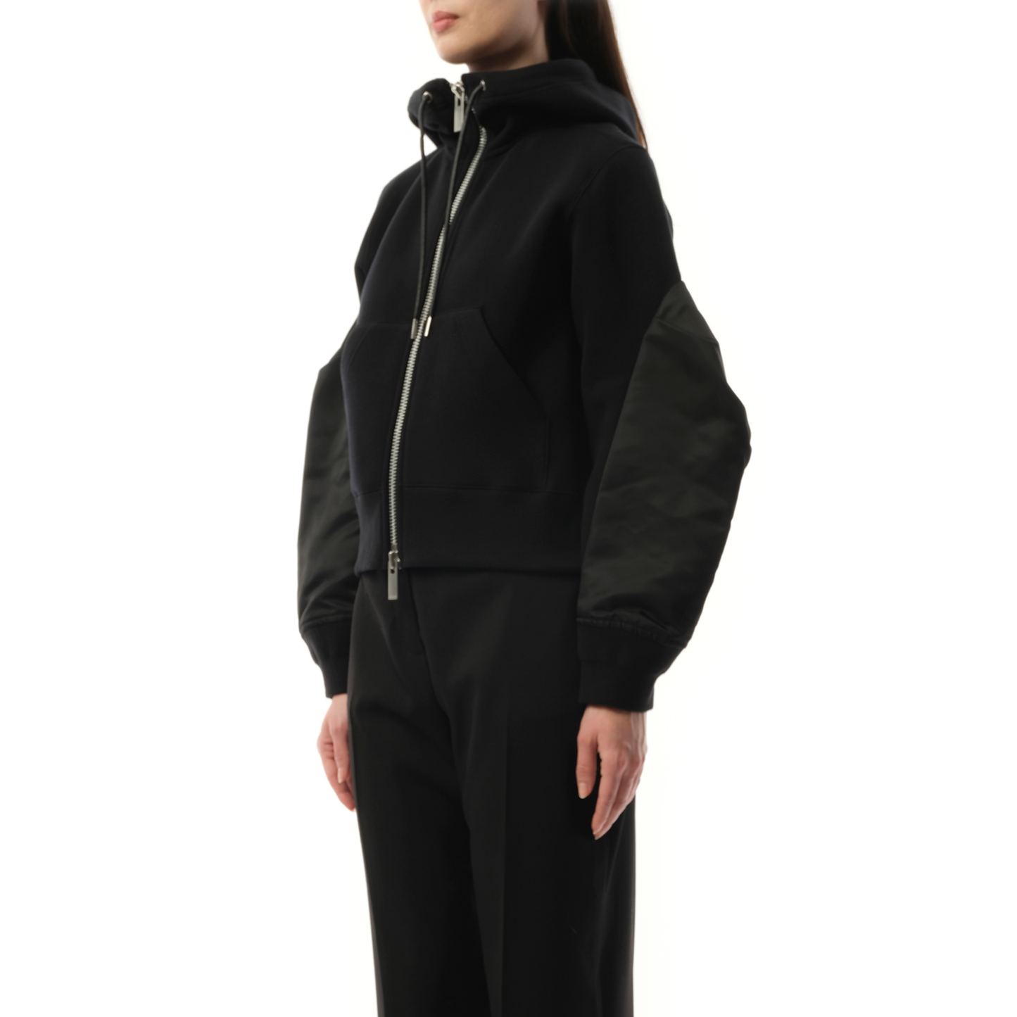 Big Sleeve Nylon Twill x Sponge Sweat Hoodie in Black