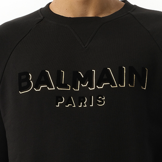 Balmain Flock 
Foil Crewneck in Black/Gold