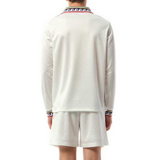 Long Sleeve Football Shirt in Off White