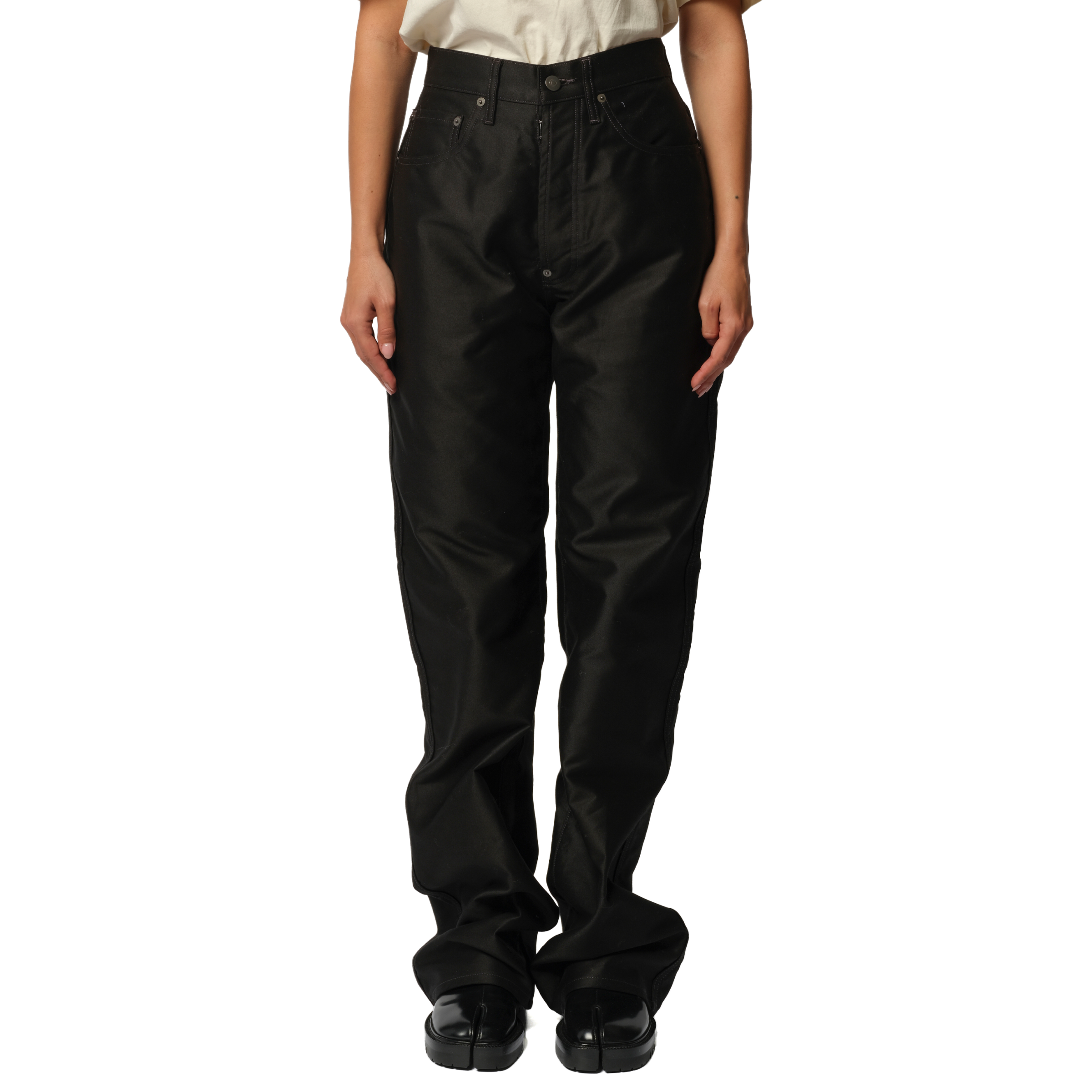 Cotton Satin 5 Pocket Pants in Black