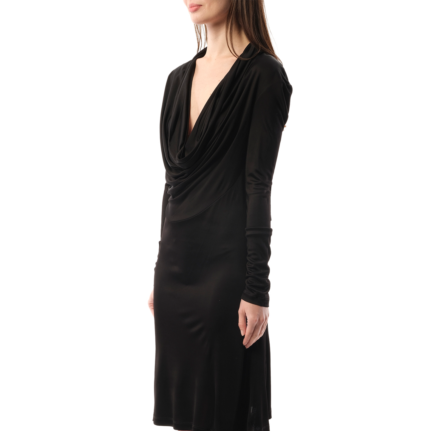 Cowl Liquid Dress in Black