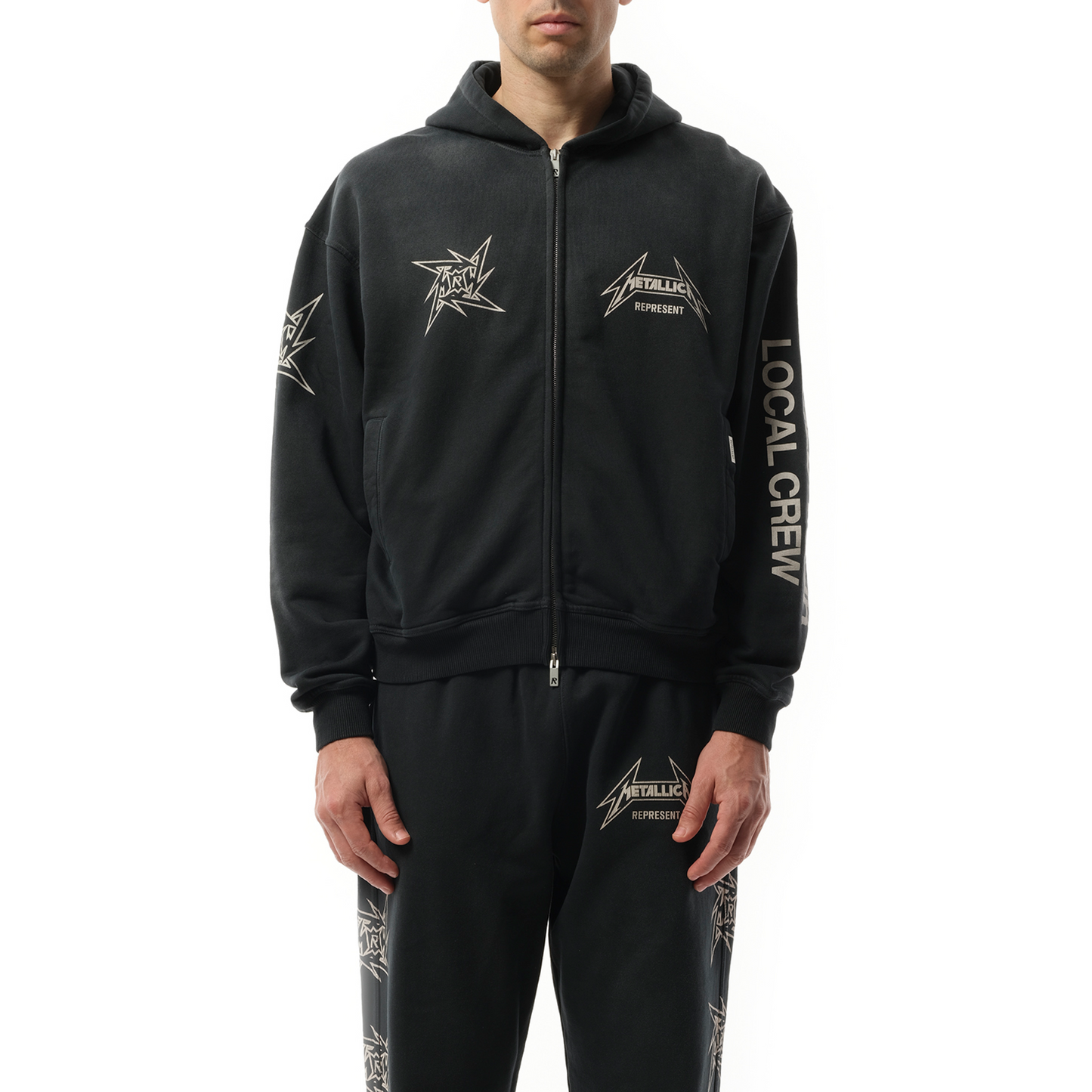 Metallica 40 Year Anniversary Zip-Up Hoodie in Stained Black