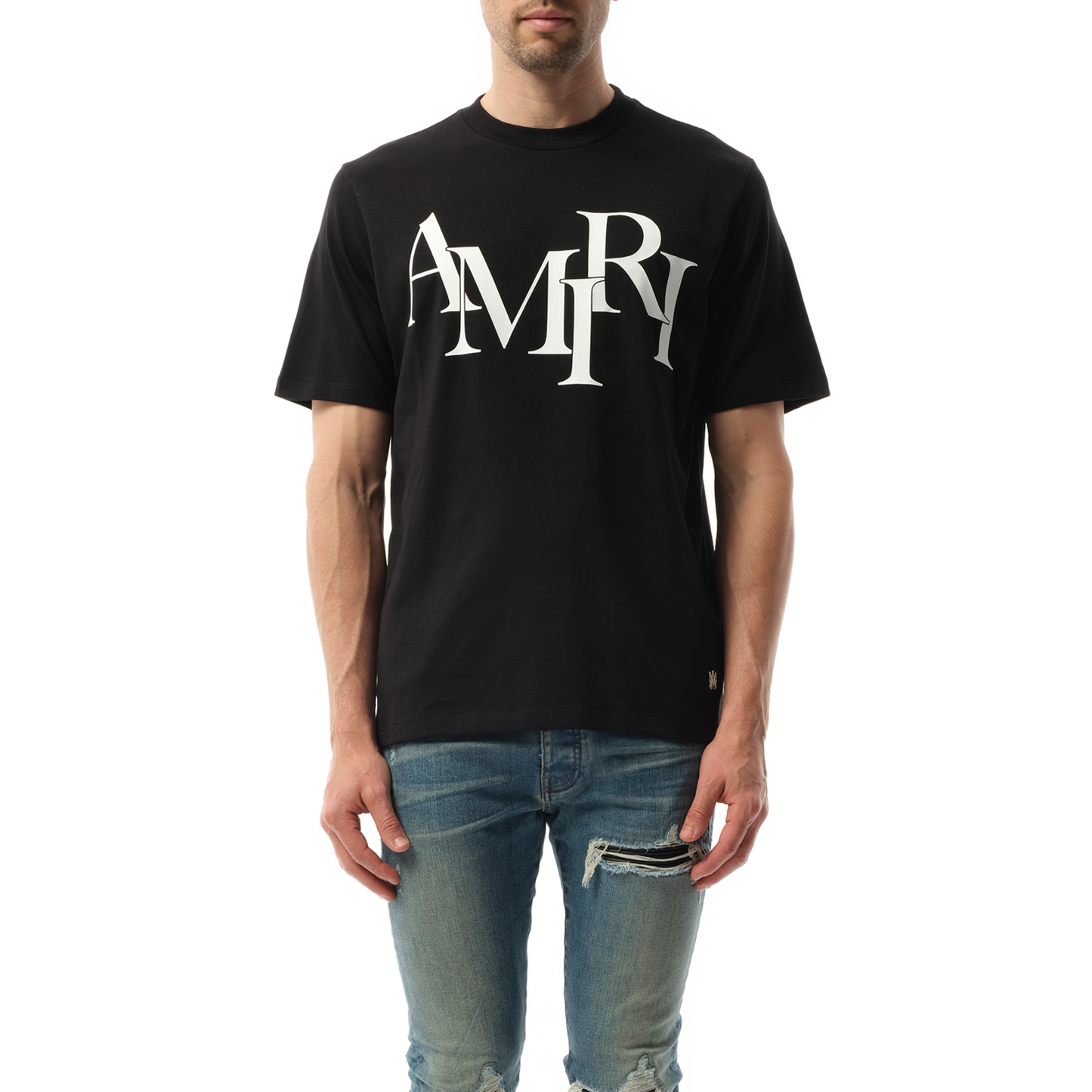 Amiri Staggered Logo T-Shirt in Black