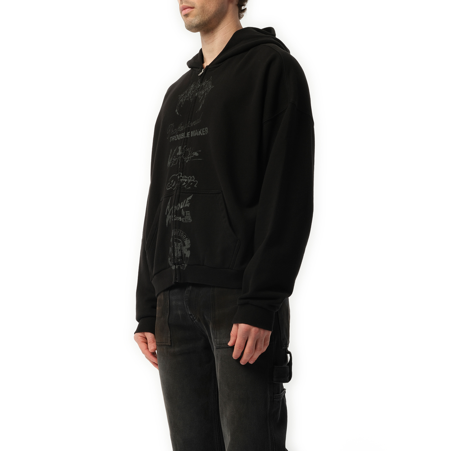 Multi Logo Zip-Up Hoodie in Black