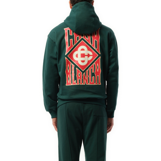 Gothic Stacked Logo Printed Hoodie in Green