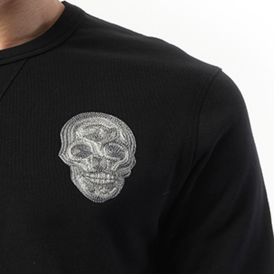 Embroidered Chain Skull Sweatshirt in Black