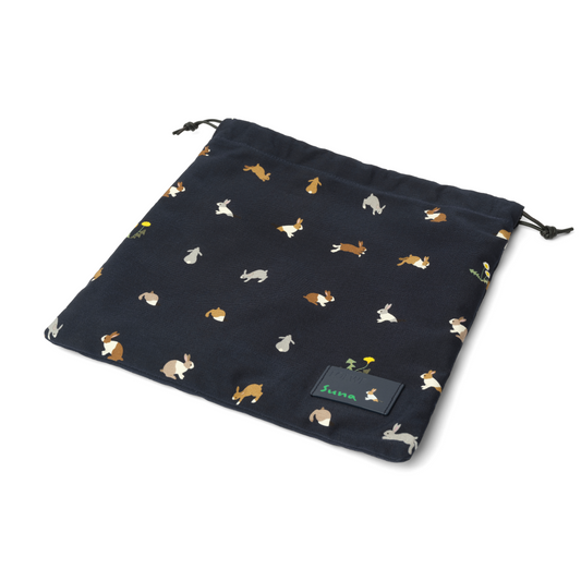 Bunnies Drawstring Pouch in Deep Navy