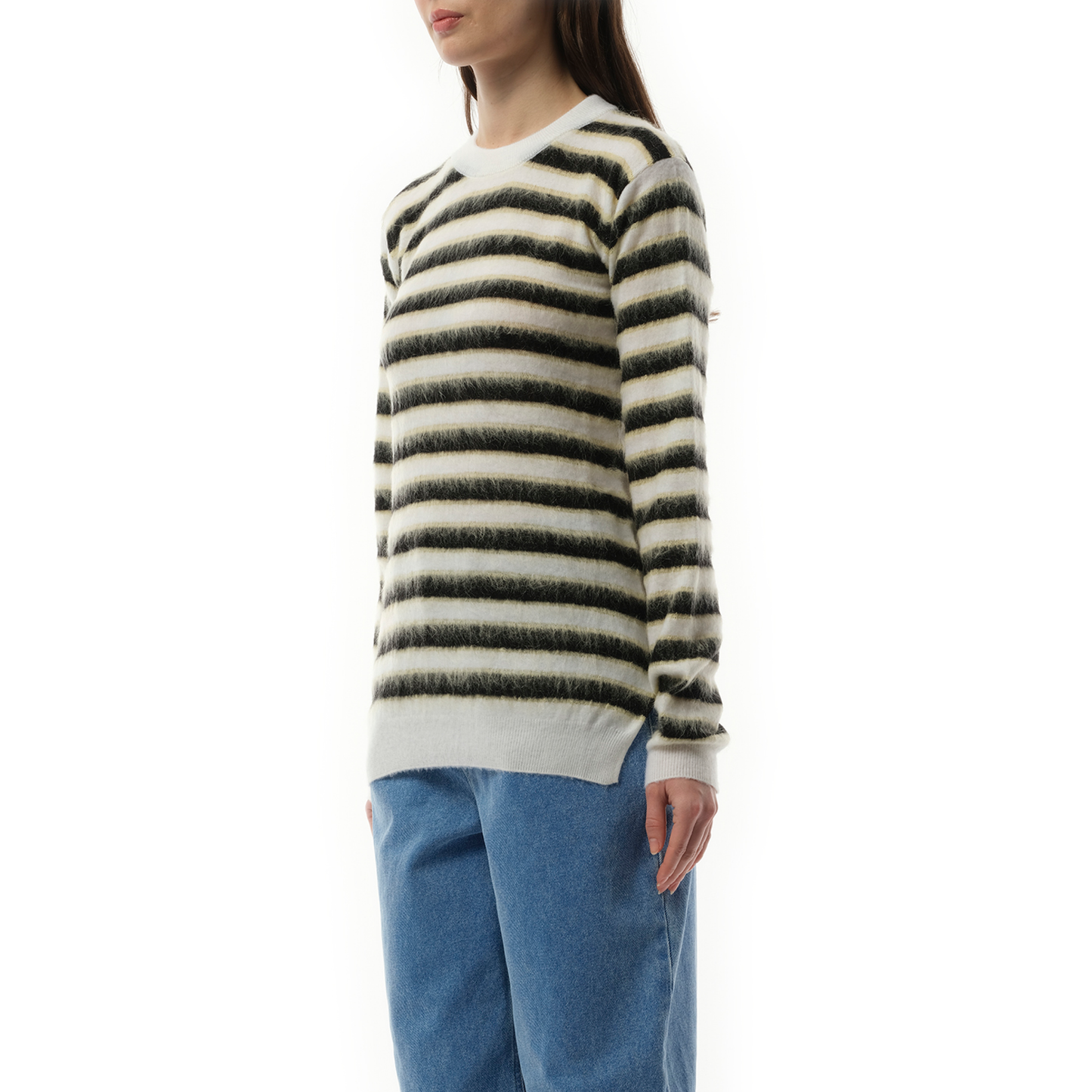 Mohair Stripe Sweater in Light Alabaster