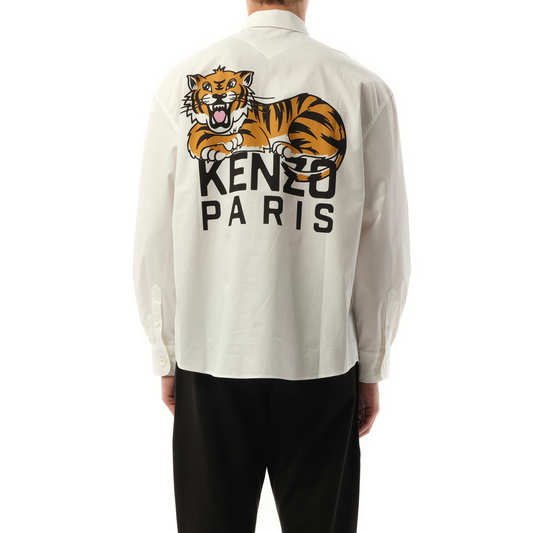 Kenzo Happy Tiger Pocket Casual Shirt in White