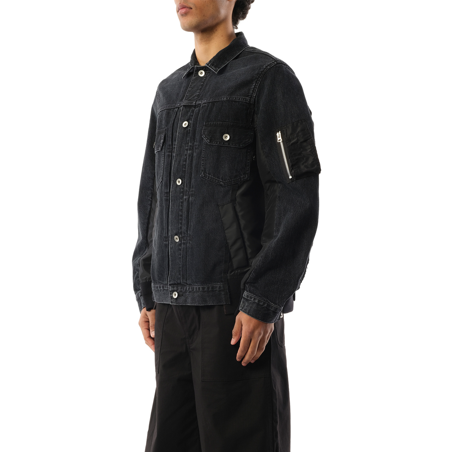 Denim Nylon Twill Jacket in Black