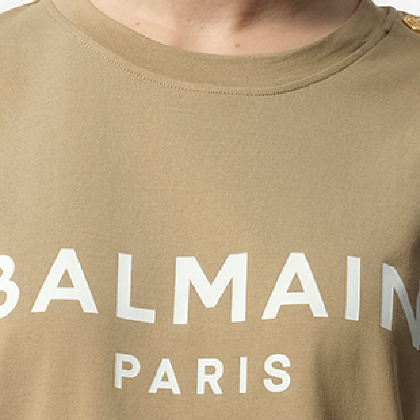 3 Button Printed Balmain T-Shirt in Beige/White