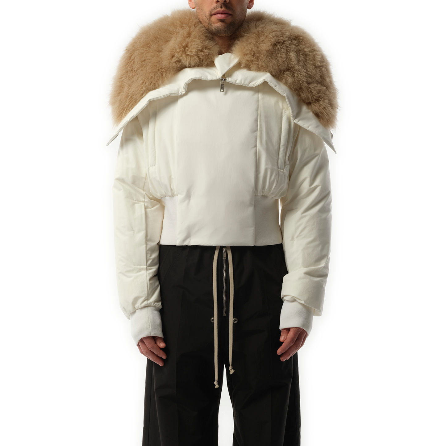 Rick Owens x Moncler Alice Parka with Shearling Jacket in Milk