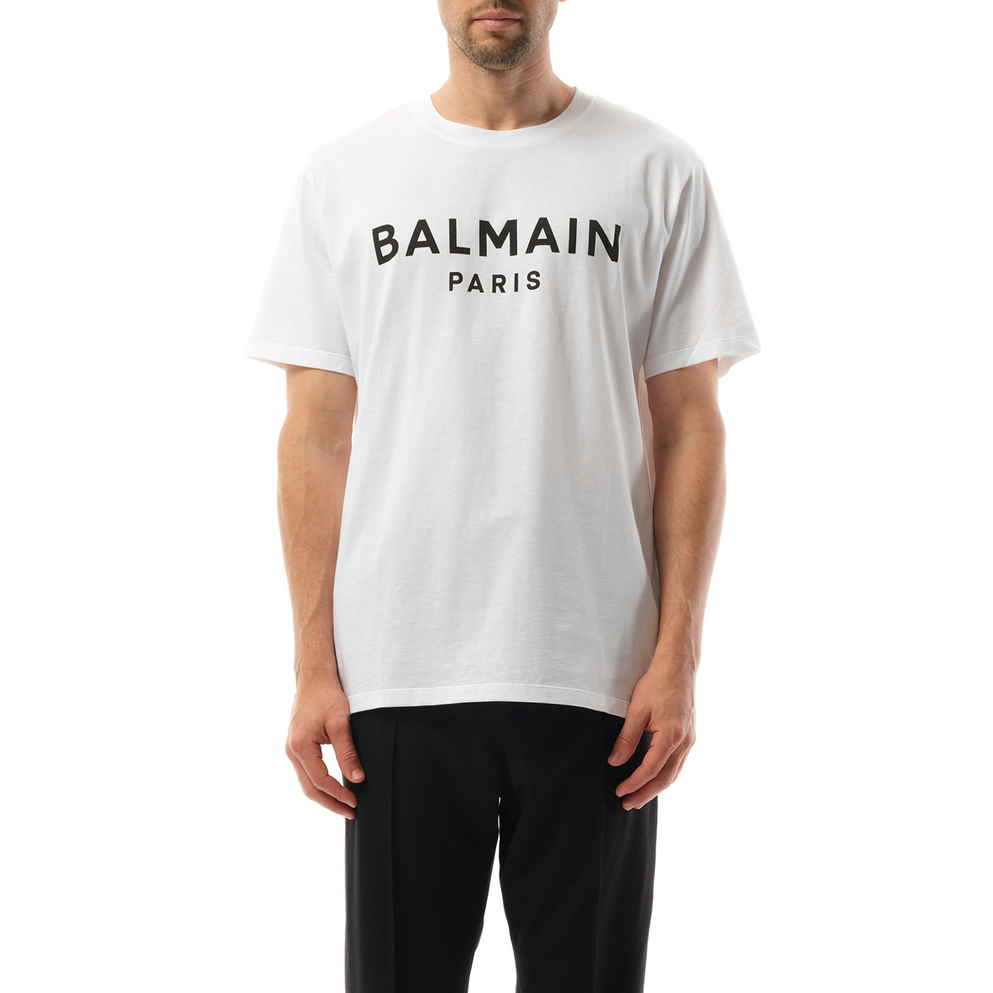 Balmain Print Reg Fit T-Shirt in White/Black