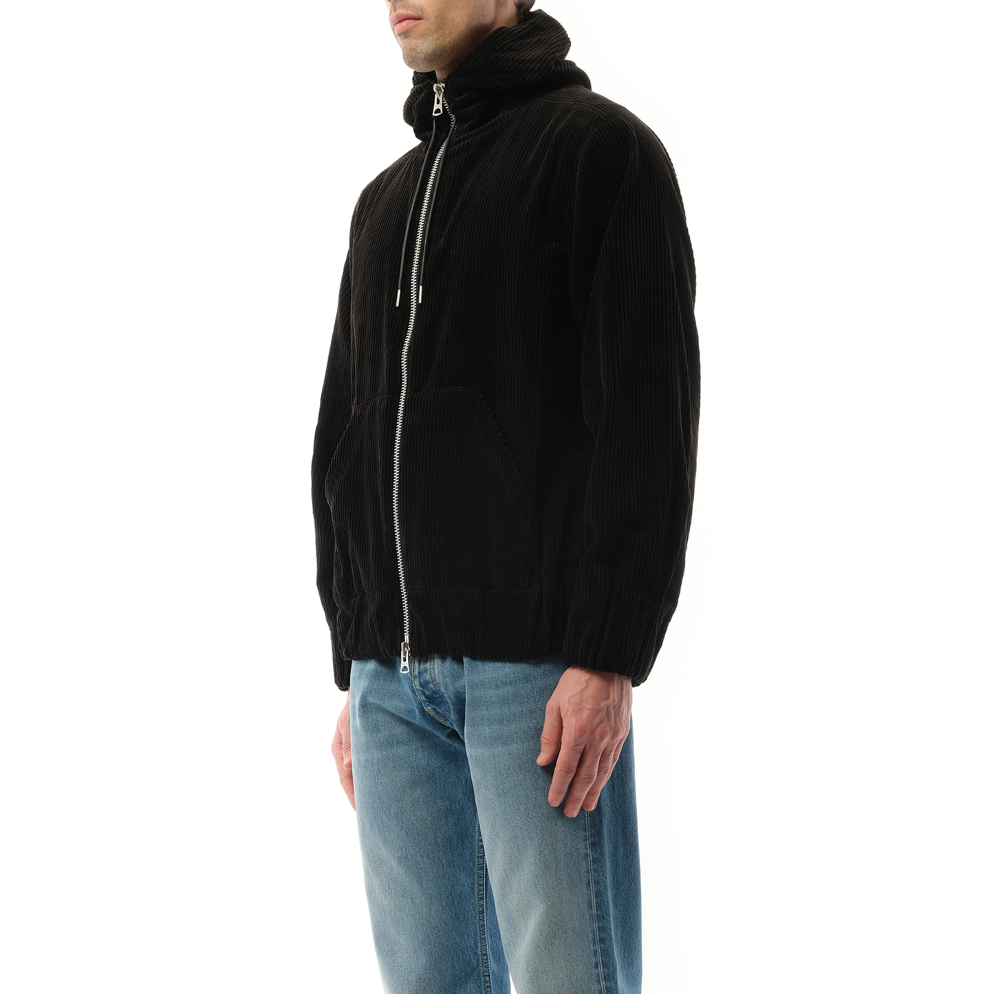 Corduroy Zip-Up Hoodie in Black