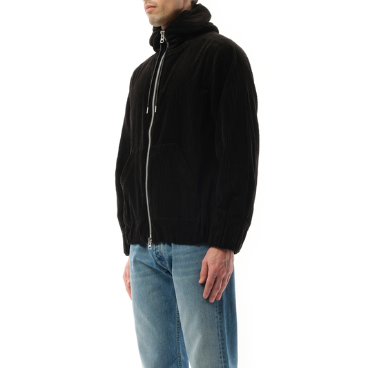 Corduroy Zip-Up Hoodie in Black