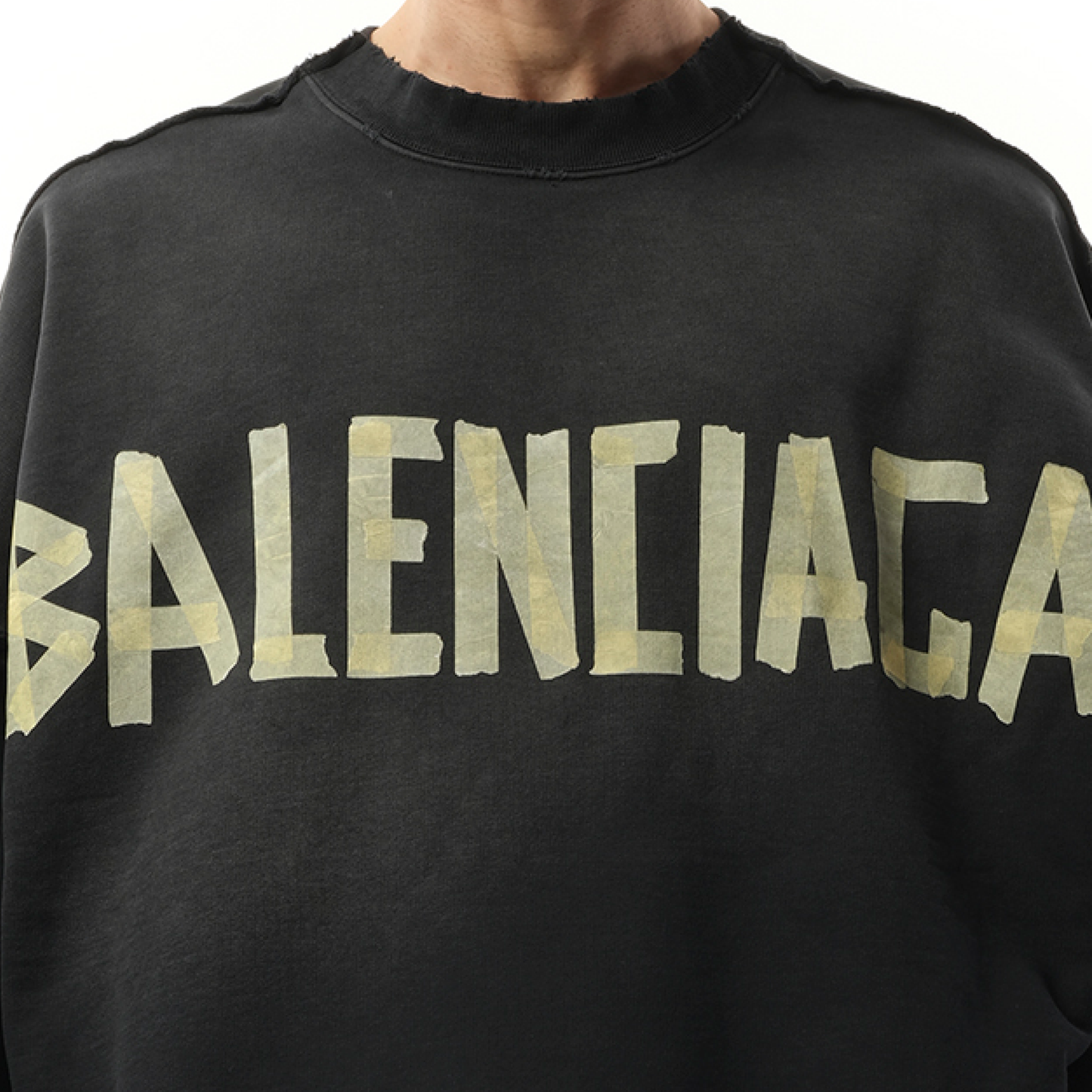 Tape Type Double Front Sweatshirt in Washed Black