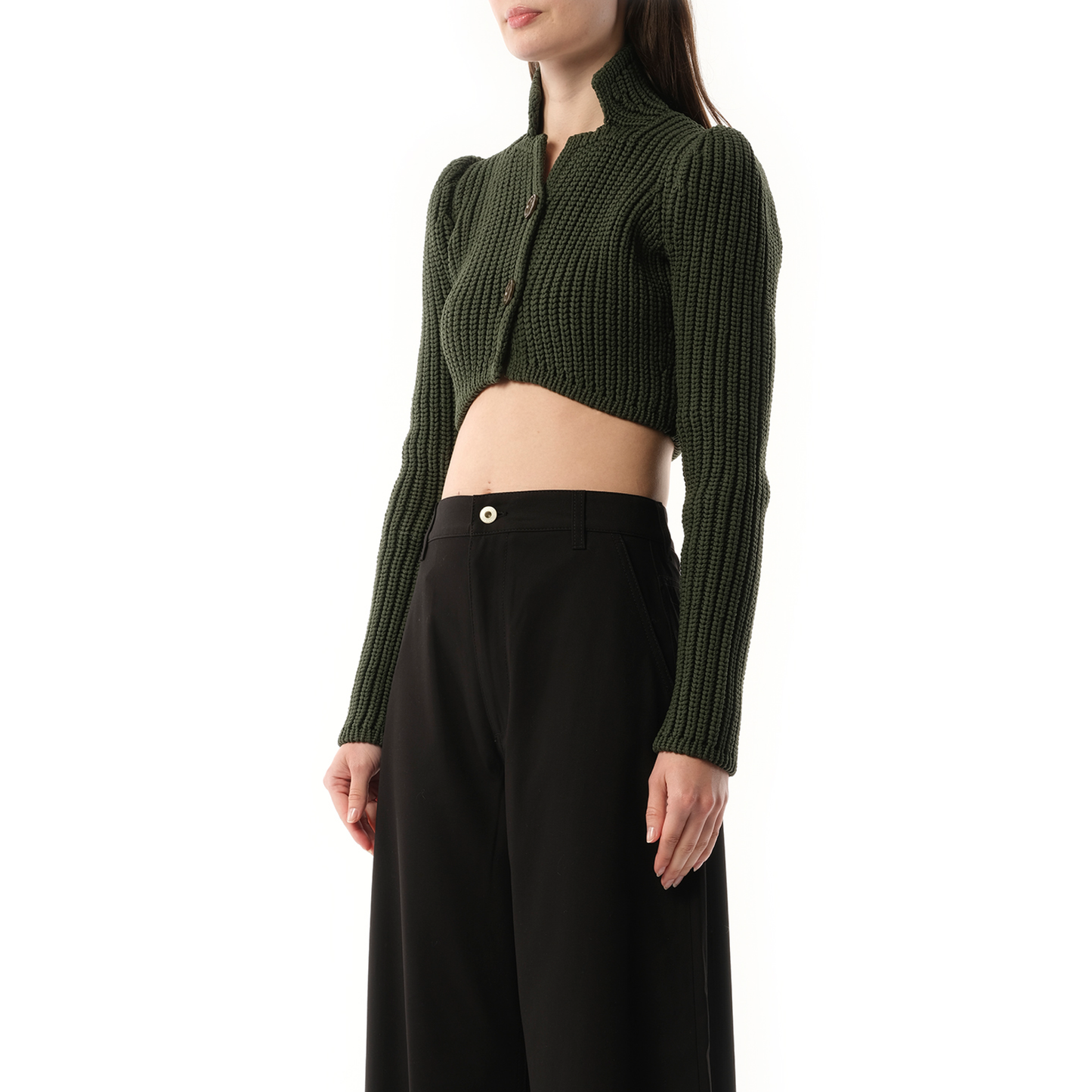 Cropped Cardigan in Khaki Green