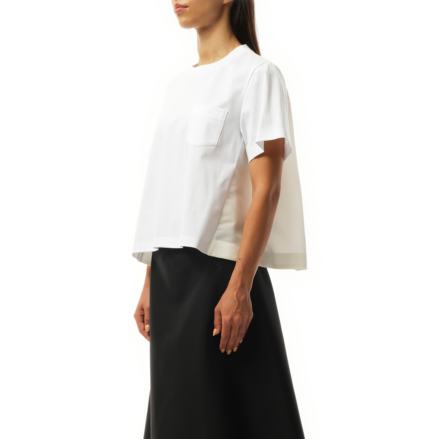 Nylon Twill Mix Cotton Jersey T-Shirt in White