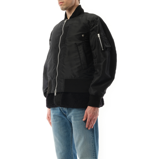 Nylon Twill Shearling Blouson in Black