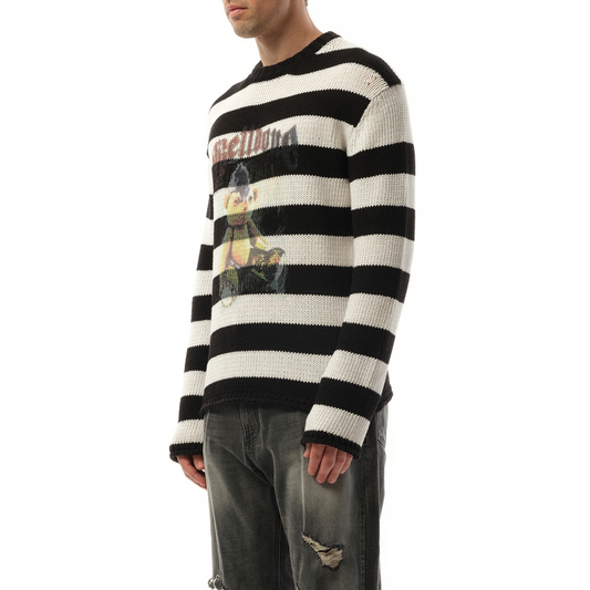 Striped Cotton Knit Sweater in Ivory