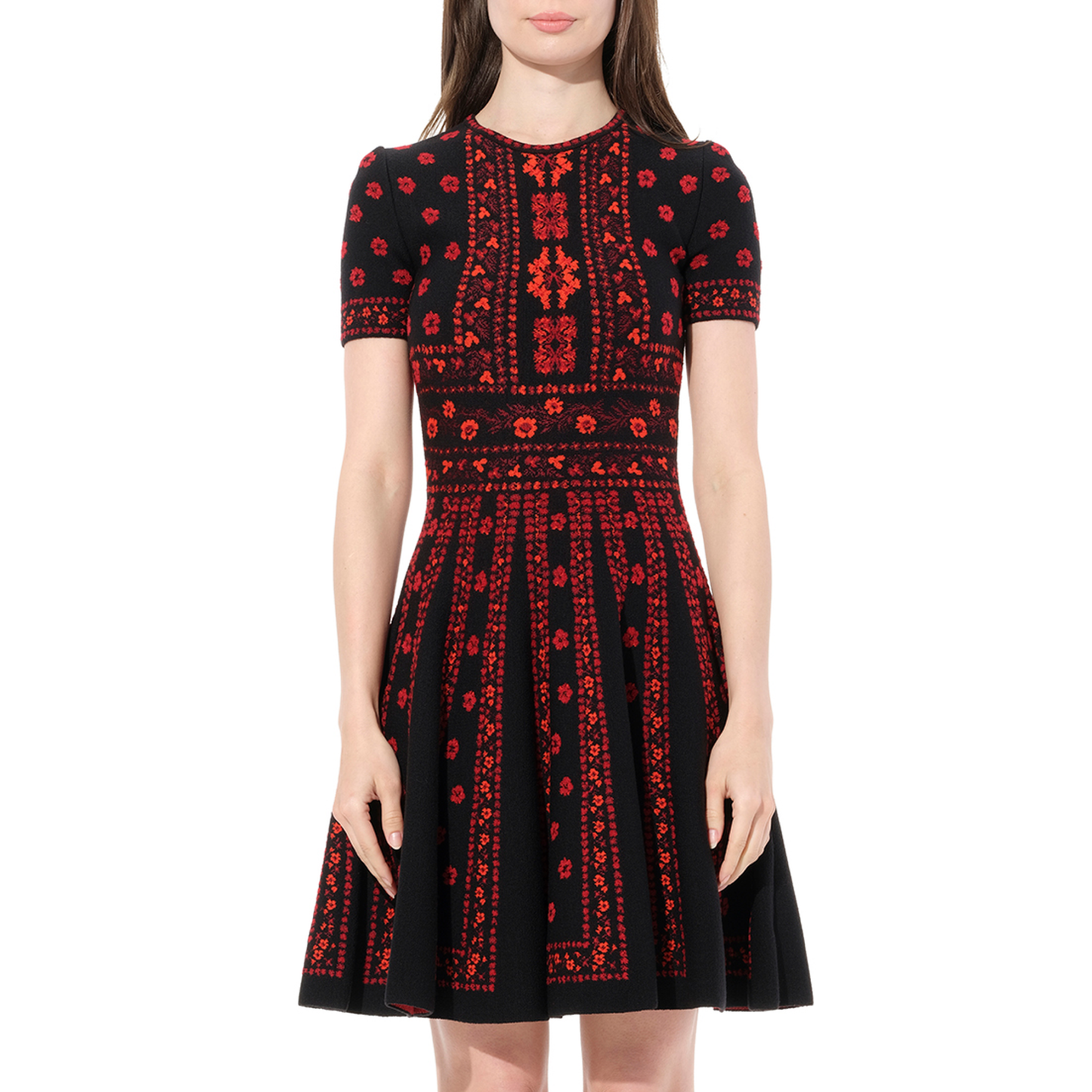 Flower Jacquard Dress in Black/Red