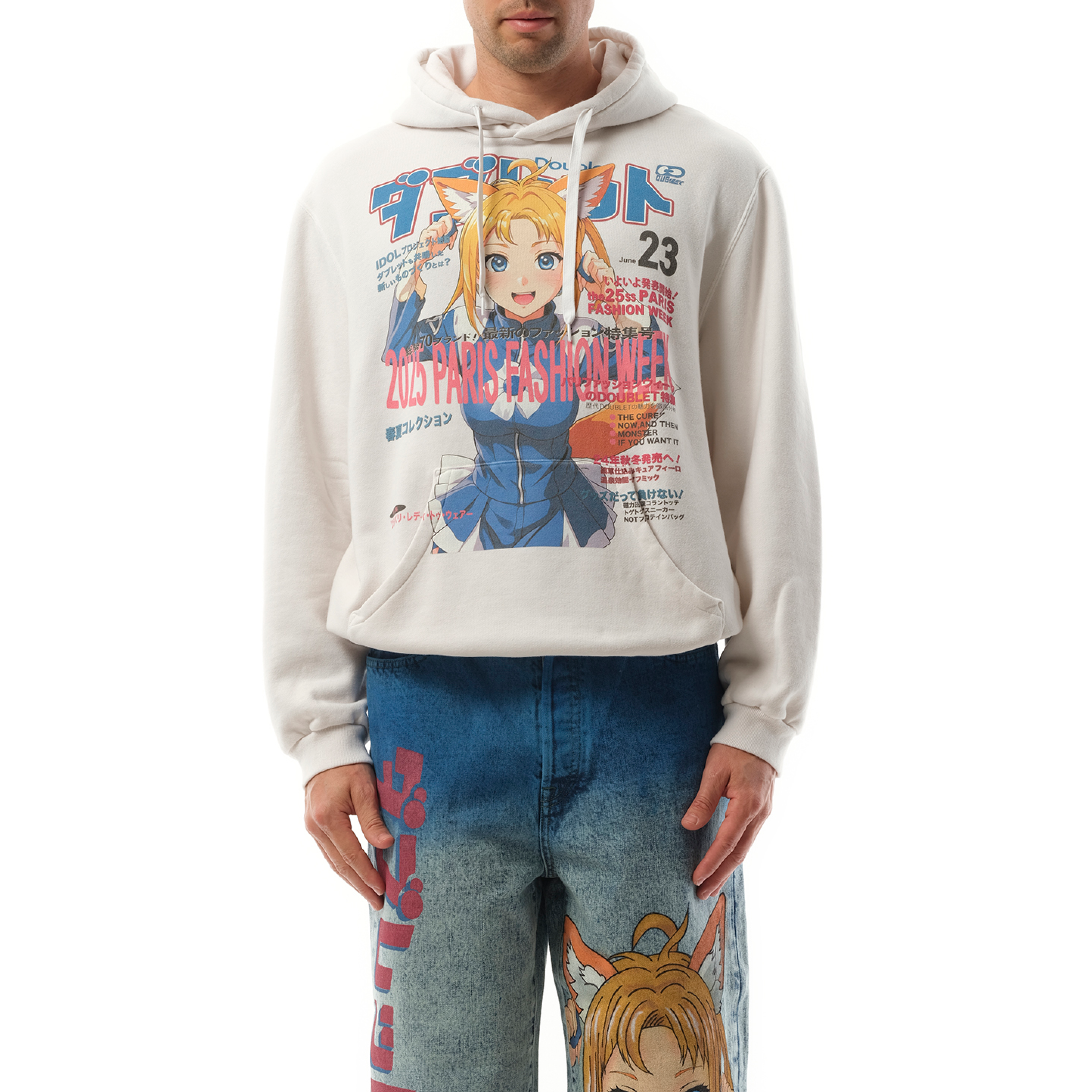 Anime Fox Girl Print Hoodie in White