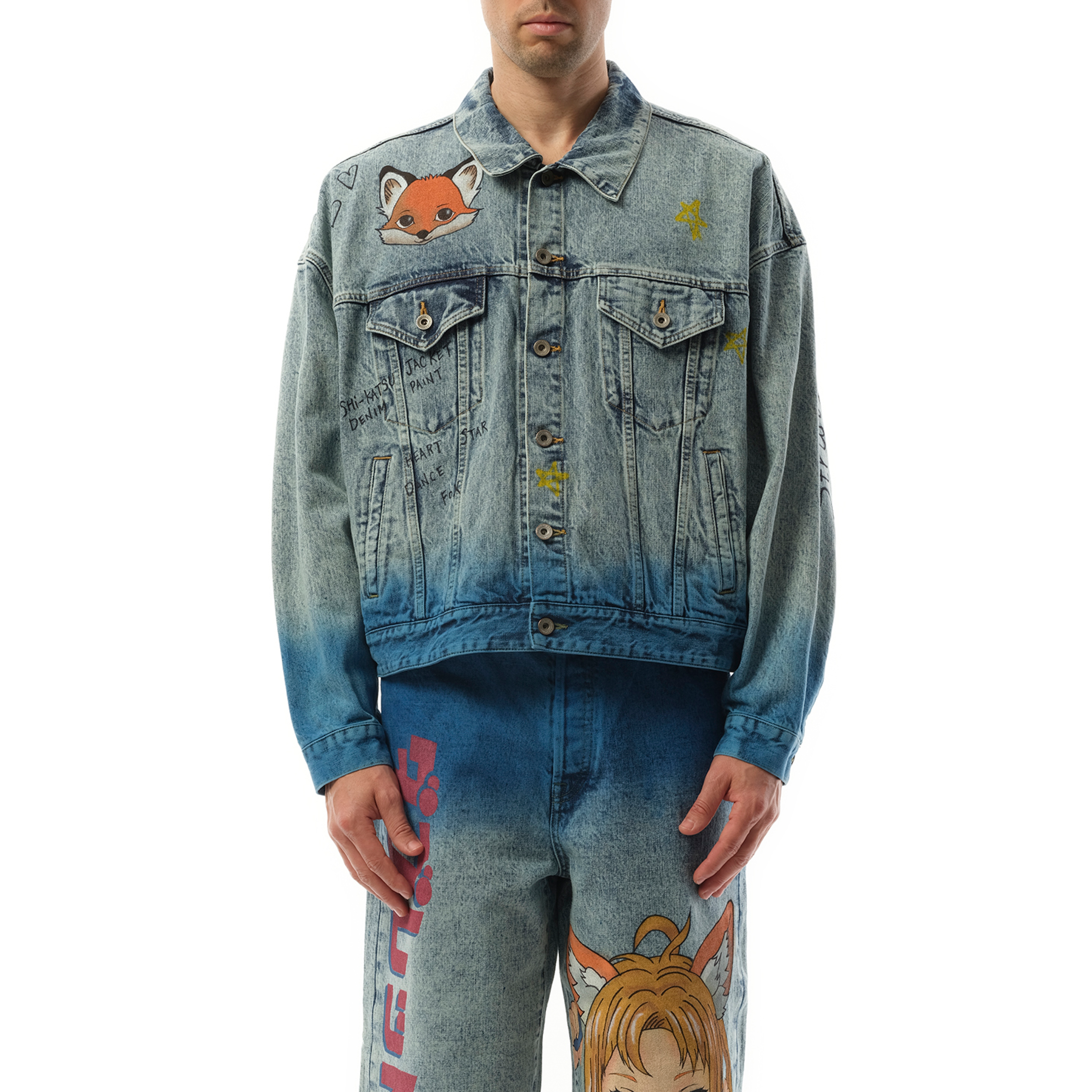 Anime Hand-Painting Denim Jacket in Blue