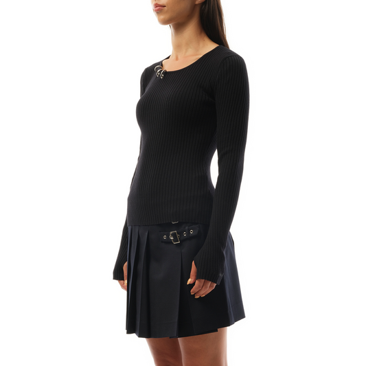 Womens Knit Long-Sleeved Top in Black