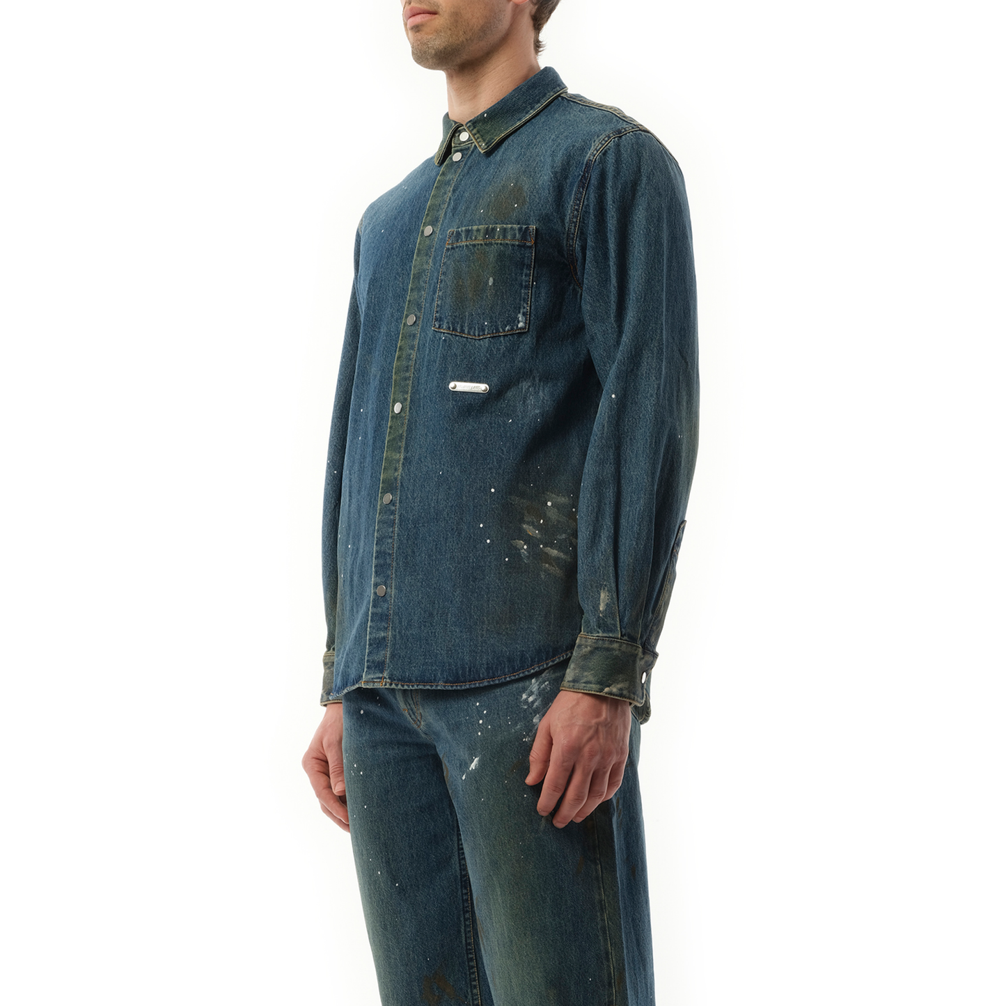 Painted Denim Shirt in Mid Indigo