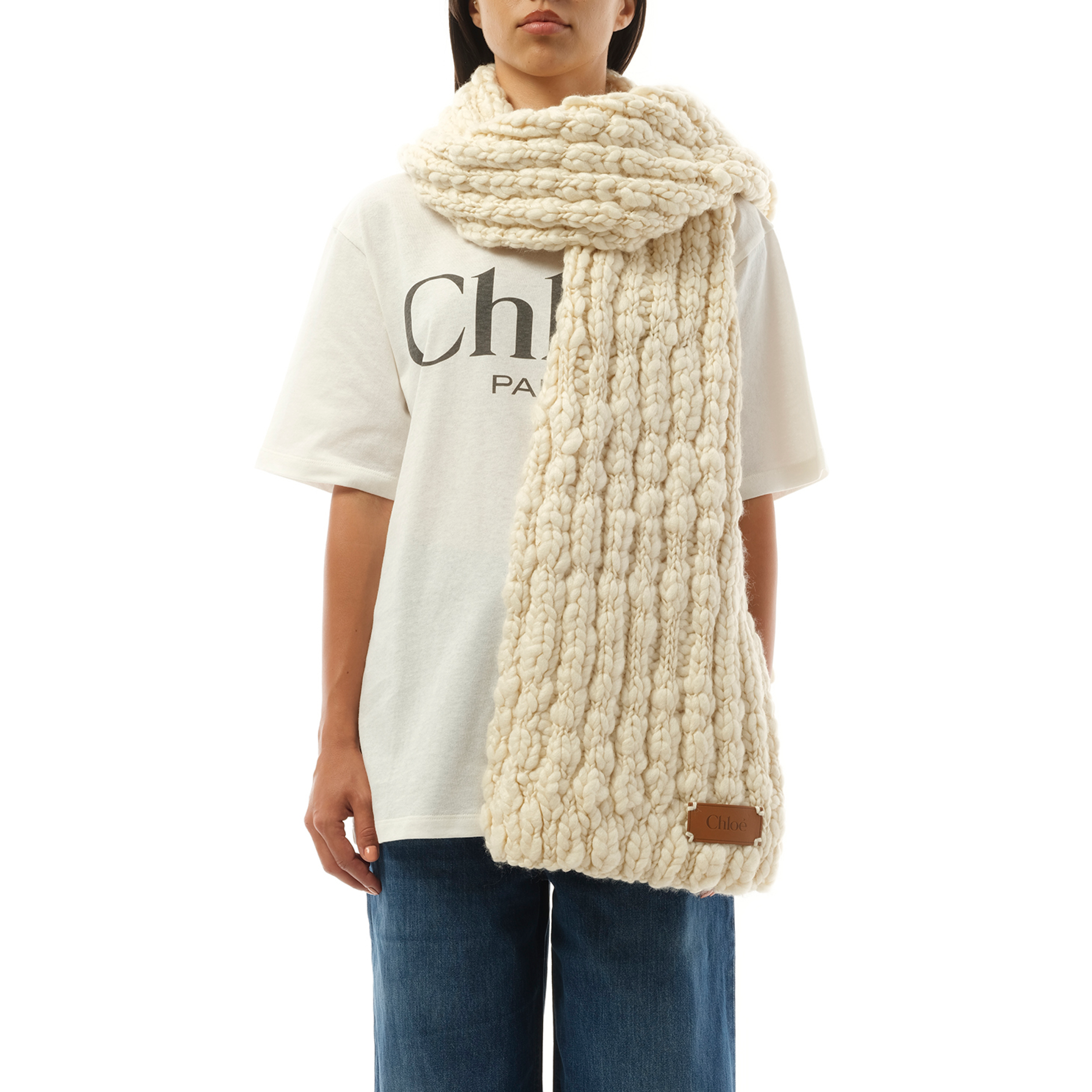 Chunky Knit Scarf in White Powder