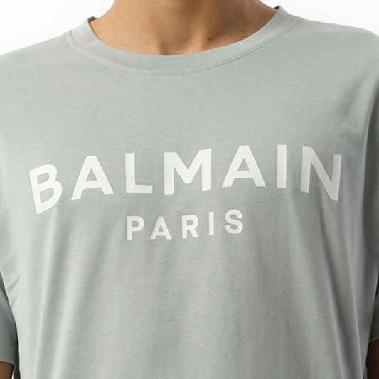 Balmain Print T-Shirt in Grey/White