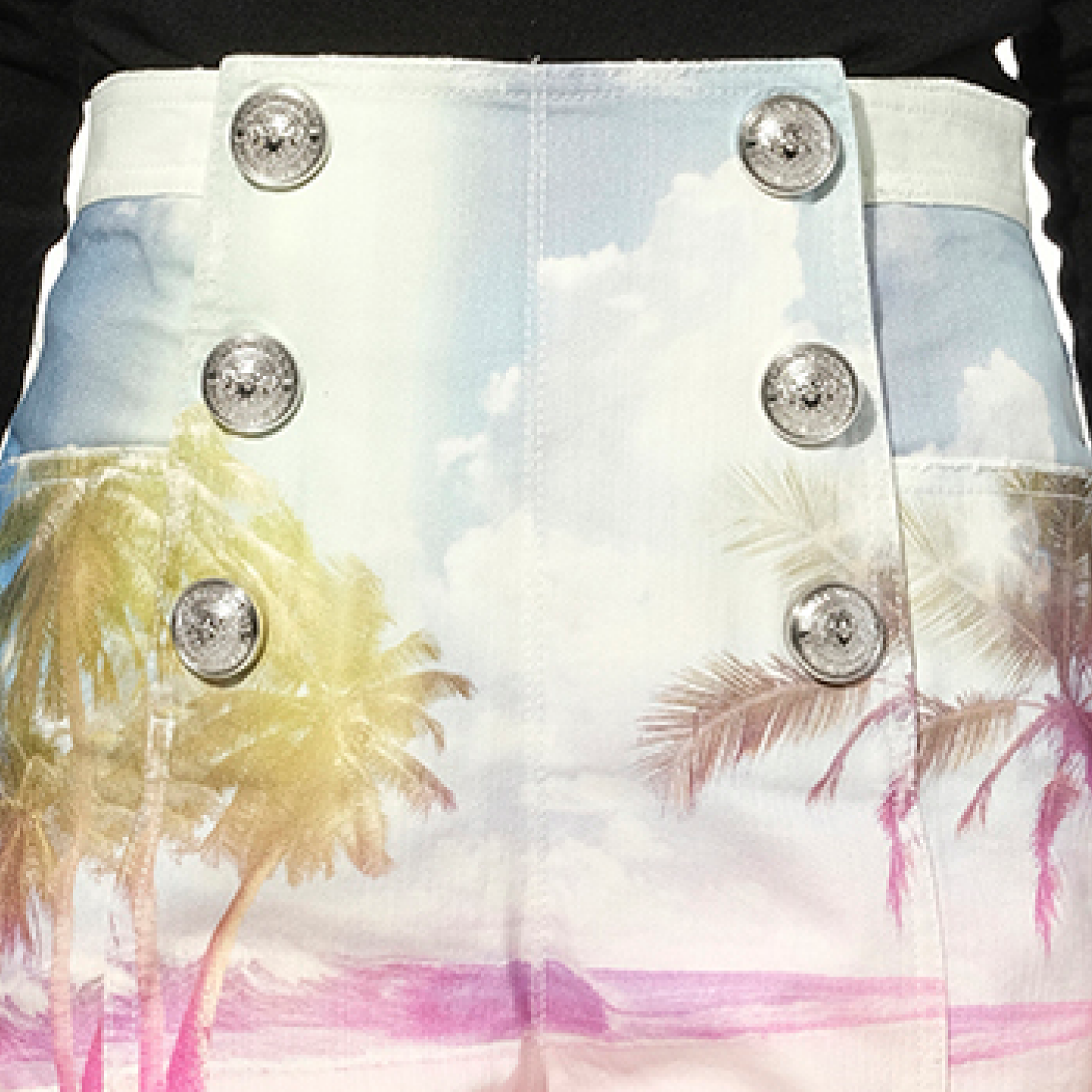 Print Denim Shorts in Multicolor