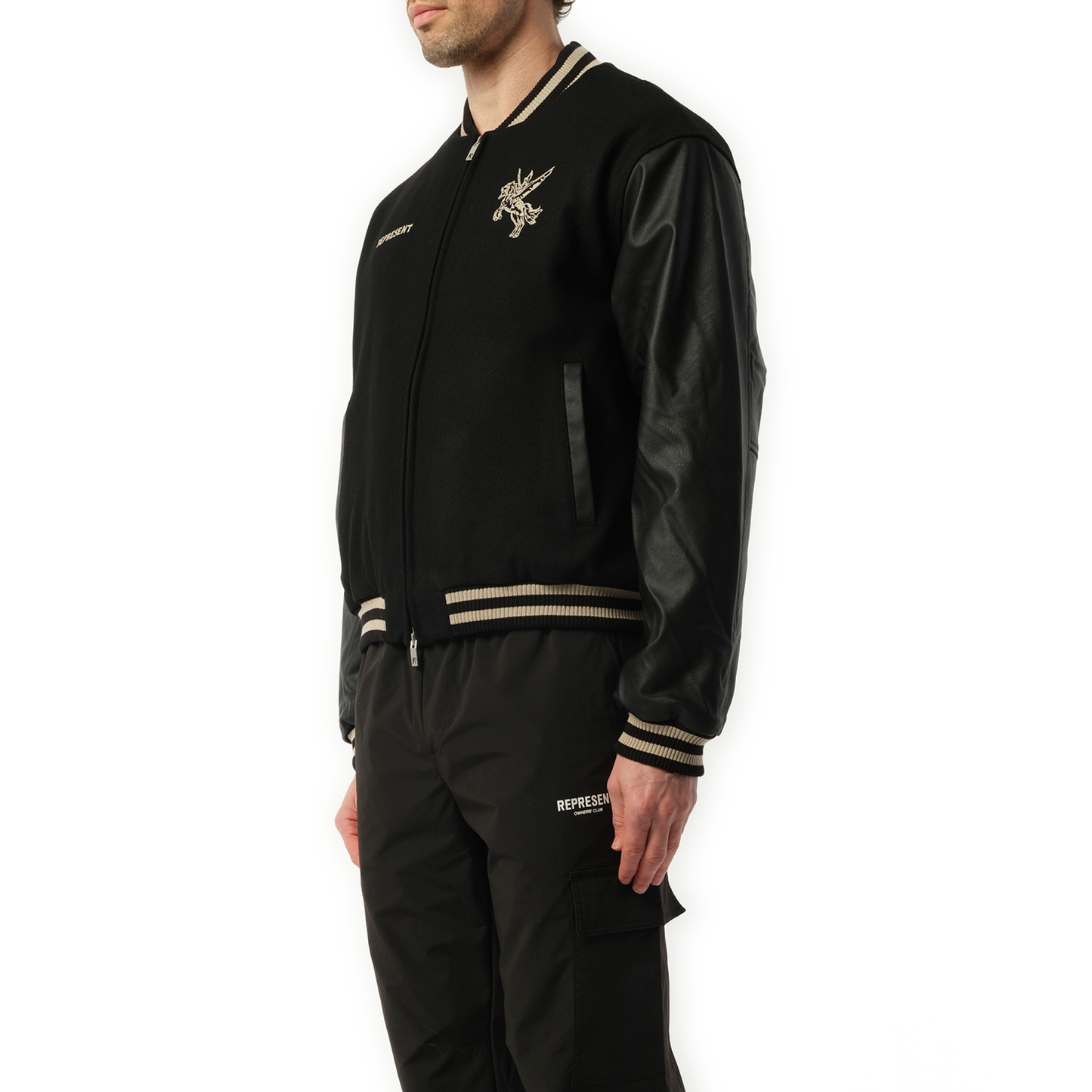 Bellerophon Wool Varsity Jacket in Jet Black