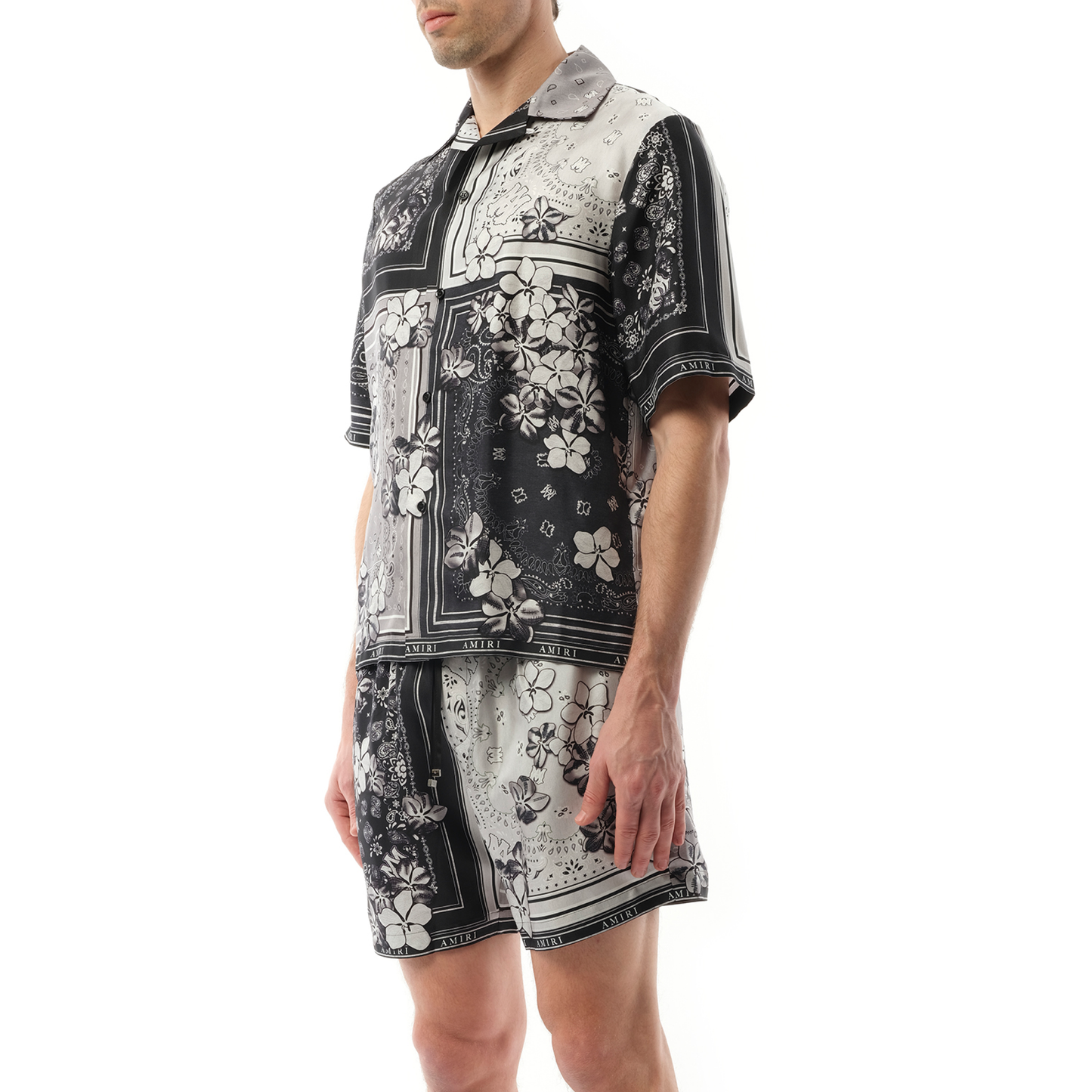 Bandana Floral Bowling Shirt in Black