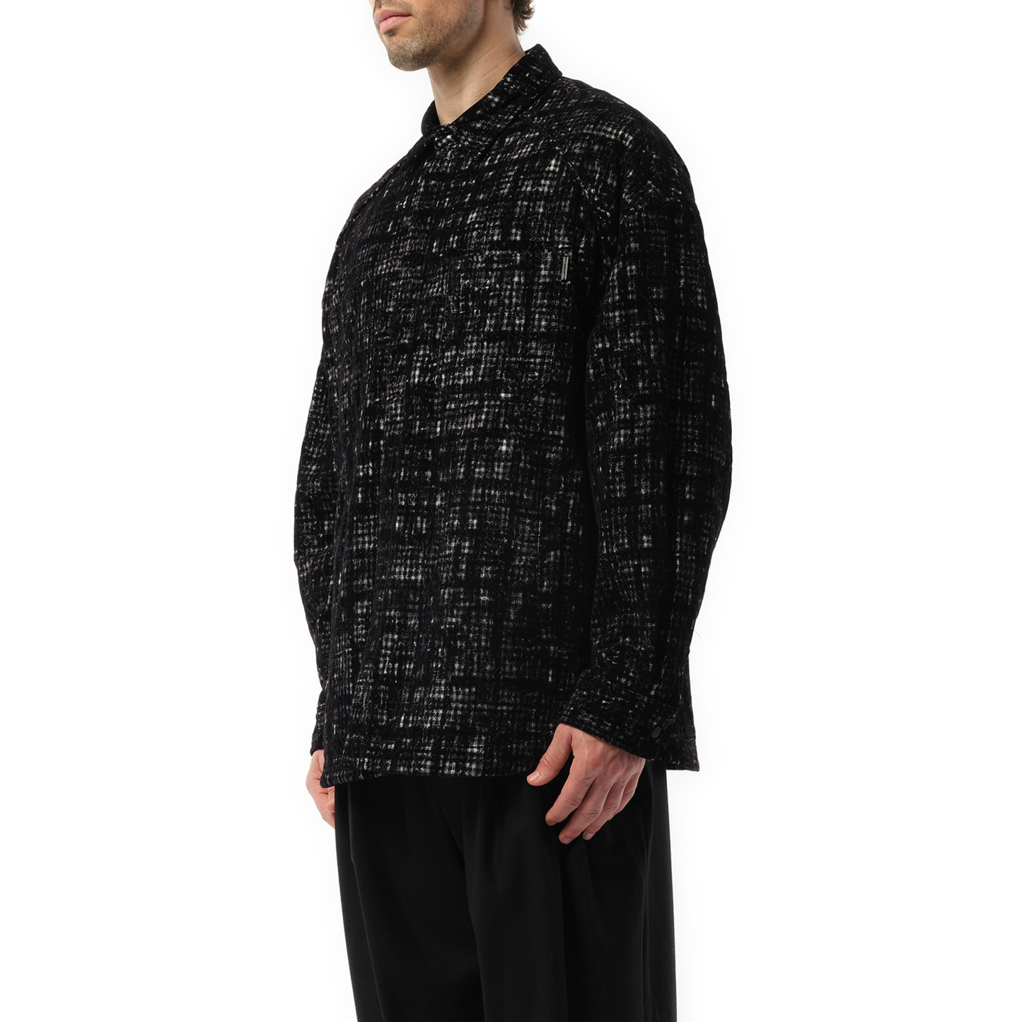 Multi Pocket Quilted Check Shirt in Black